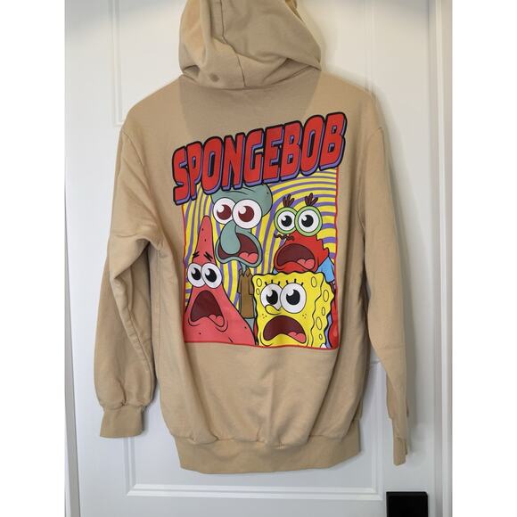 Nickelodeon Sponge Bob Graphic Hoodie Size M Beige Sweatshirt Stephen Hillenburg - Picture 1 of 5